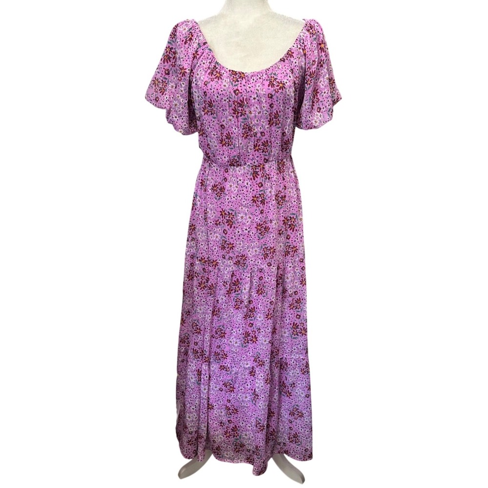 Draper James Womens Size M Tiered Midi Dress Ditsy Floral Purple‎ Short Sleeve